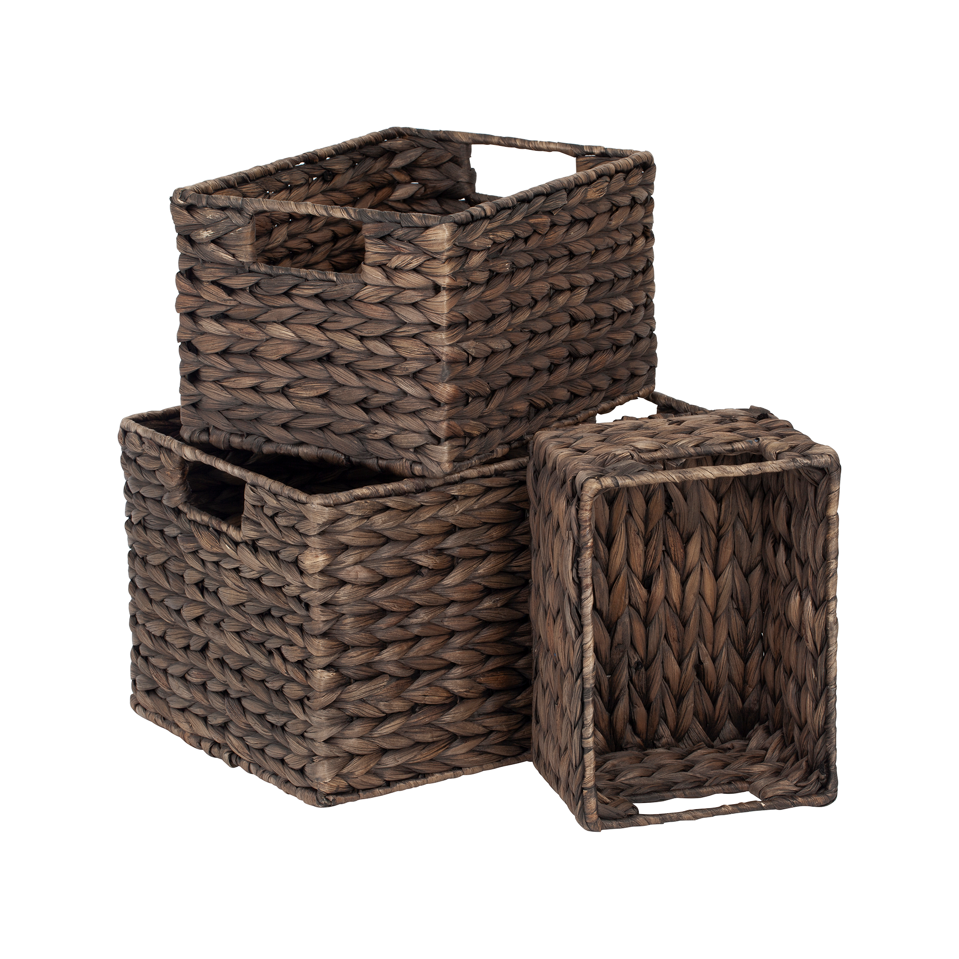 Brown small drawer set of 3 Lily, made of water hyacinth