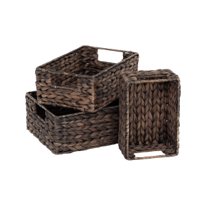 3st små förvaringslådor av brunlaserad vattenhyacinth