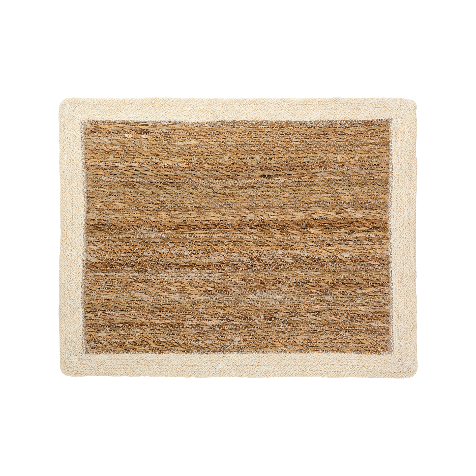 Rektangulär bordstablett Emil av sjögräs med vit jutekant 